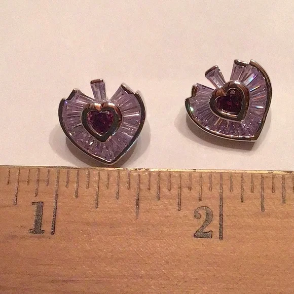 New Heart Necklace/Earring Silver tone rhodium plated. Lilac & Amethyst CZ’S - Picture 5 of 7